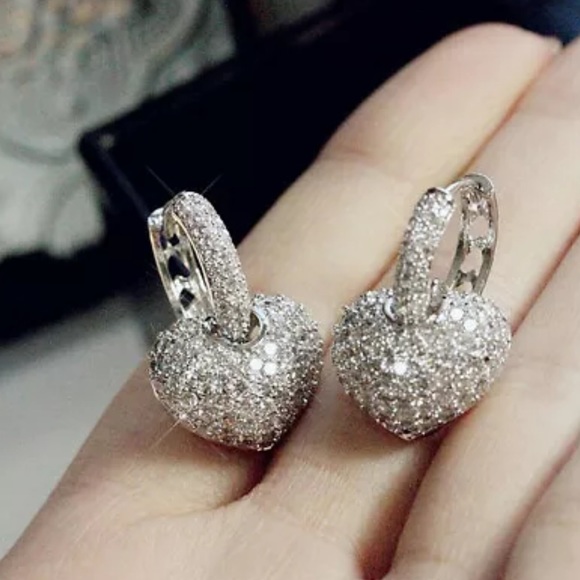Jewelry - Pavé Jeweled White Sapphire Heart silver earrings